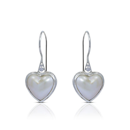 mabe pearl earrings heart shape 925 sterling silver bezel set with high polish finishing