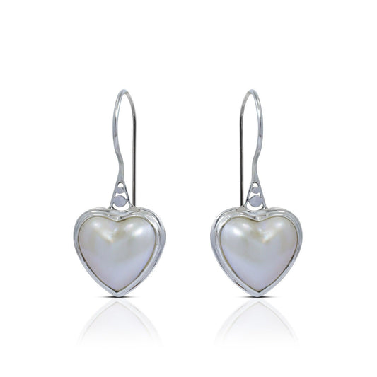 mabe pearl earrings heart shape 925 sterling silver bezel set with high polish finishing