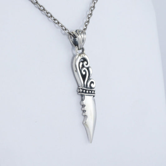 silver knife pendant necklace 925 sterling silver decorated with swirl filigree ornament