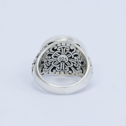 Round ring 925 sterling silver and 18K yellow gold with flower ornament and open work filigree