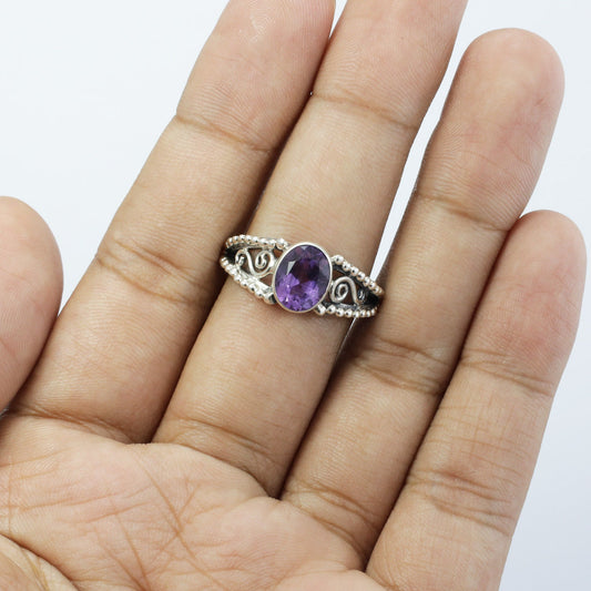 solitaire amethyst ring 925 sterling silver decorated with drop swirl filigree