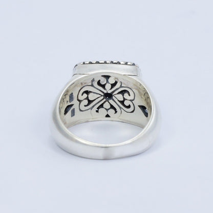 square signet ring 925 sterling silver and 18K yellow gold decorated with beautiful filigree ornament