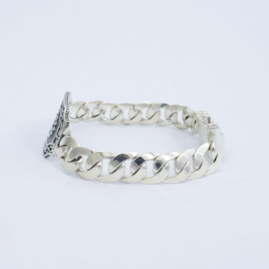 Cuban link Bracelet 925 sterling silver solid with "OM" symbol ornament decorated with swirl filigree