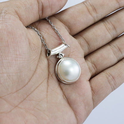 Round mabe pearl pendant 925 sterling silver with bezel set and high polish finishing