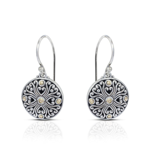 a beautiful filigree earrings 925 sterling silver with 18K yellow gold and antique finishing