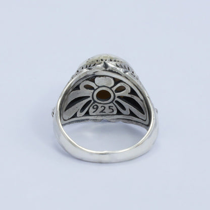 white mabe pearl ring 925 sterling silver decorated with floral filigree ornament
