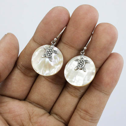 turtle earrings 925 sterling silver with golden blister shell dangle style