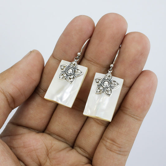 flower earrings 925 sterling silver with genuine blister shell and high polish finishing