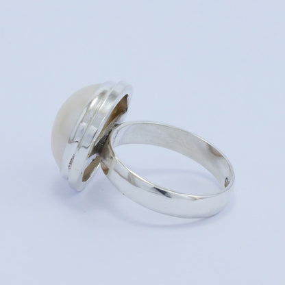 white mabe pearl ring 925 sterling silver double bezel set with high polish finishing