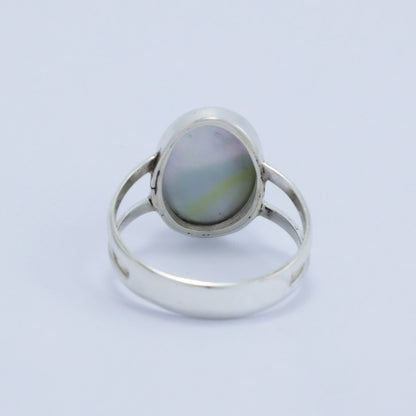 oval blue pearl ring 925 sterling silver split shank ring and high polish finishing