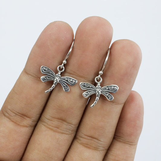 dragonfly earrings 925 sterling silver decorated with swirl filigree ornament