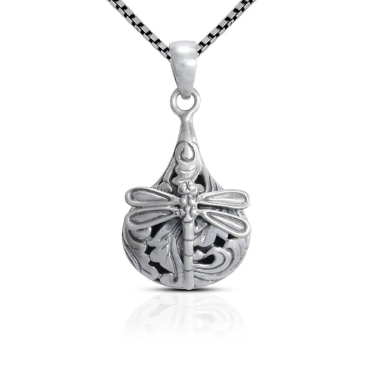 drop pendant 925 sterling silver decorated with dragonfly ornament and swirl filigree art