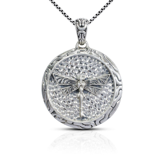 medallion pendant 925 sterling silver with dragonfly ornament art both side