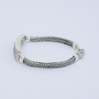 chain bracelet 925 sterling silver with real diamond, filigree ornament bar and 18K yellow gold