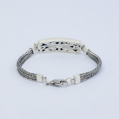 chain bracelet 925 sterling silver with real diamond, filigree ornament bar and 18K yellow gold