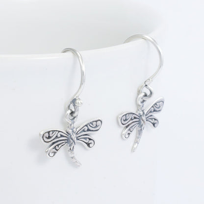 tiny dragonfly earrings 925 sterling silver decorated with filigree ornament