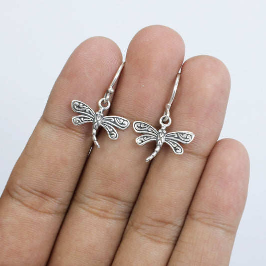 tiny dragonfly earrings 925 sterling silver decorated with filigree ornament
