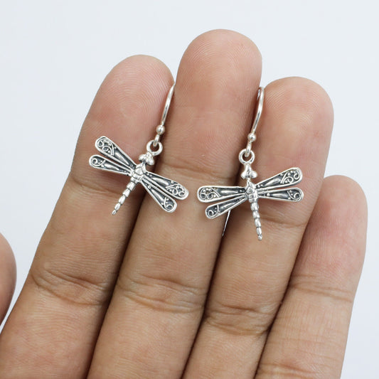 925 sterling silver dragonfly earrings decorated with filigree ornament