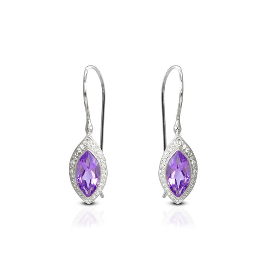marquise amethyst earrings 925 sterling silver rhodium coated with kidney lock