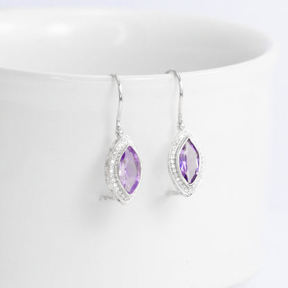 marquise amethyst earrings 925 sterling silver rhodium coated with kidney lock