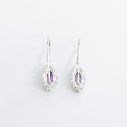 marquise amethyst earrings 925 sterling silver rhodium coated with kidney lock