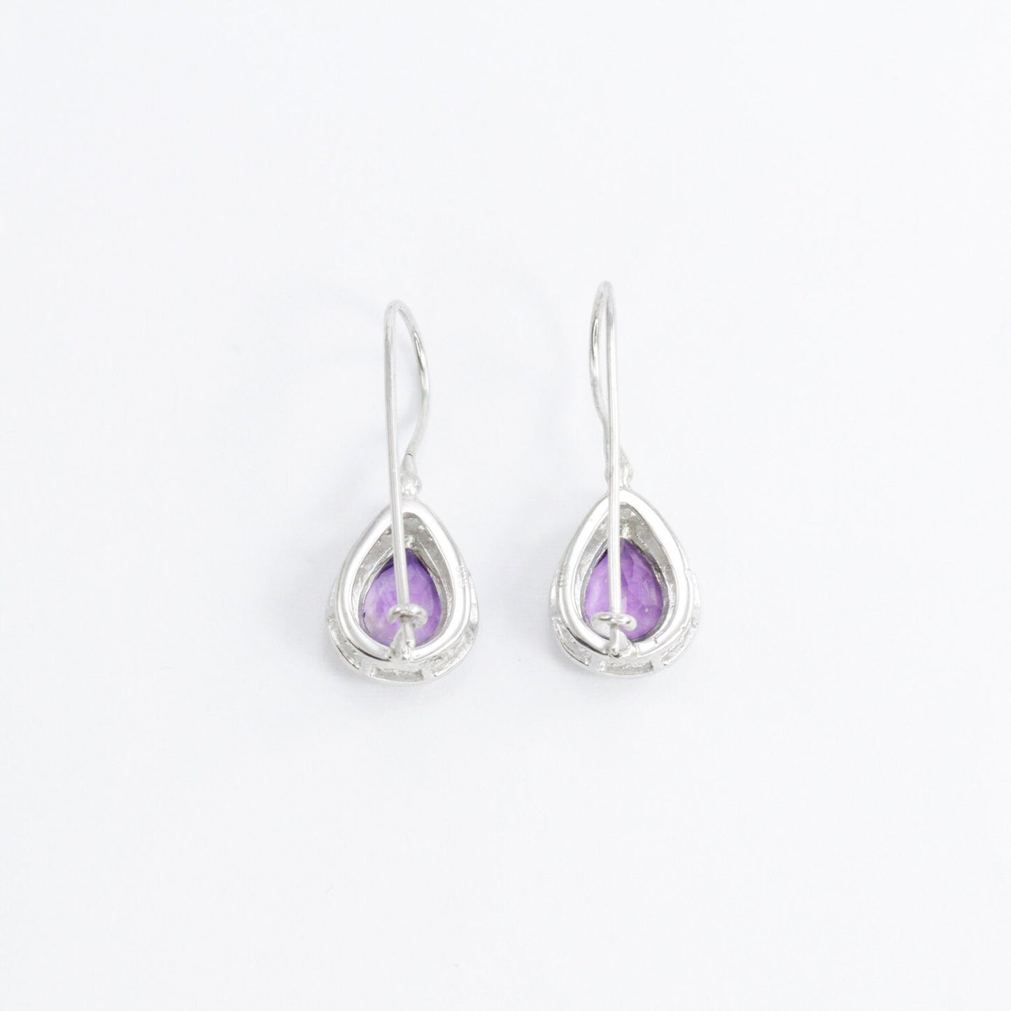 drop amethyst earrings 925 sterling silver rhodium coated with kidney lock