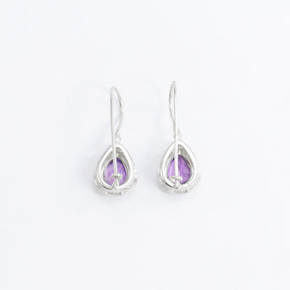 drop amethyst earrings 925 sterling silver rhodium coated with kidney lock