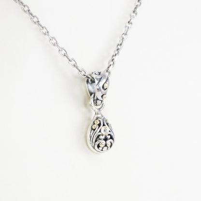 Tiny pendant necklace 925 sterling silver decorated with 18k gold dot and filigree ornament