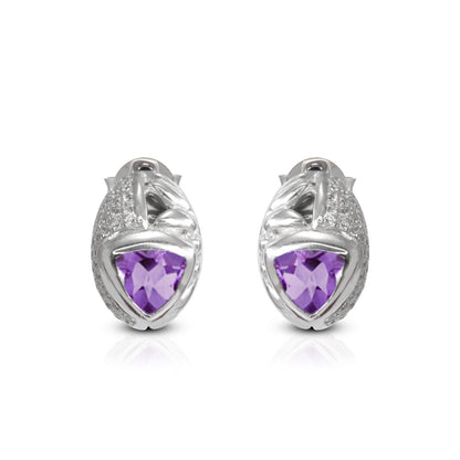 huggie earrings stud 925 sterling silver with genuine amethyst and white zirconia