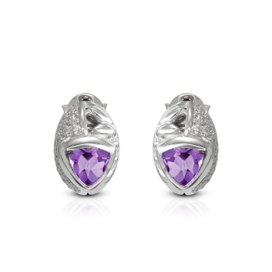 huggie earrings stud 925 sterling silver with genuine amethyst and white zirconia