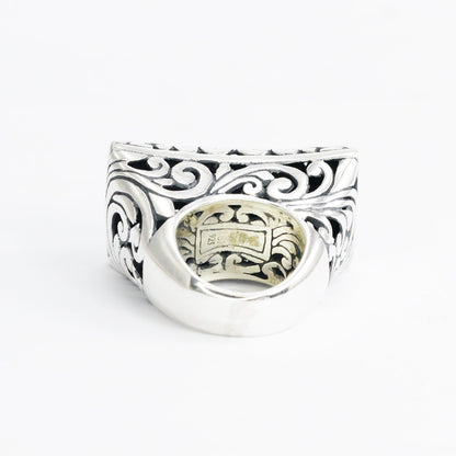 large ring 925 sterling silver with 18K yellow and exotic filigree ornament