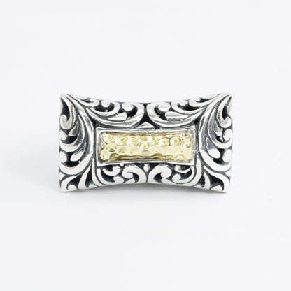 large ring 925 sterling silver with 18K yellow and exotic filigree ornament