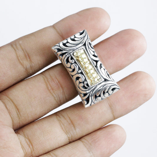 large ring 925 sterling silver with 18K yellow and exotic filigree ornament