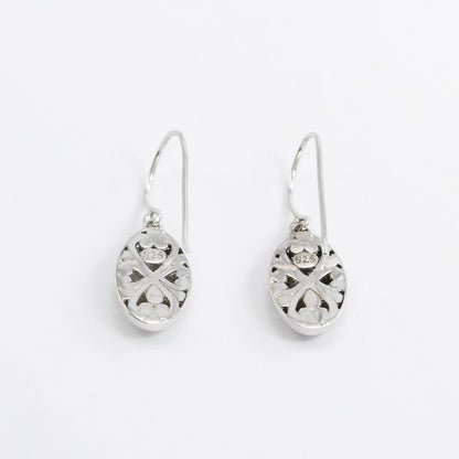 925 sterling silver earrings oval shape decorated with open work filigree and white zirconia