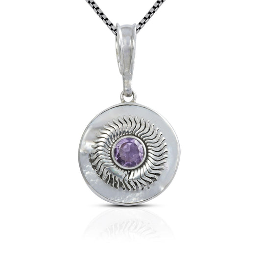 circle pendant 925 sterling silver with genuine gems stone and natural white shell