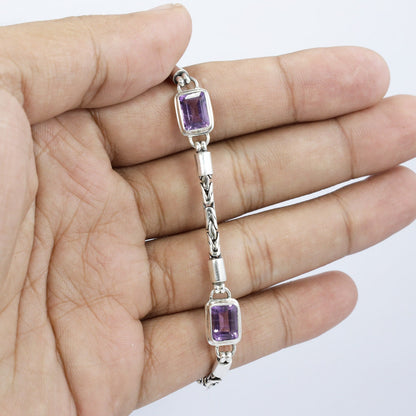 amethyst bracelet 925 sterling silver with byzantine chain and toggle lock