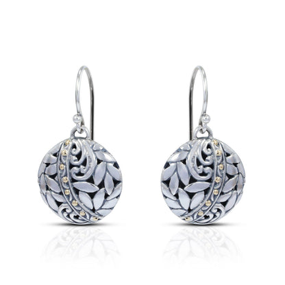 Round earrings 925 sterling silver and 18K yellow gold with beginning of life ornament seed and filigree