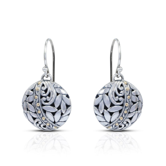 Round earrings 925 sterling silver and 18K yellow gold with beginning of life ornament seed and filigree