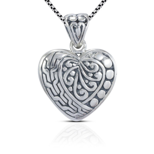 heart shape pendant 925 sterling silver decorated with filigree ornament and dot filigree