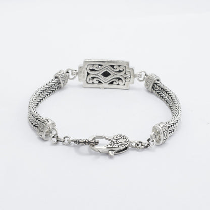 black diamond bracelet 925 sterling silver and 18K yellow gold with bar ornament and lobster claw lock