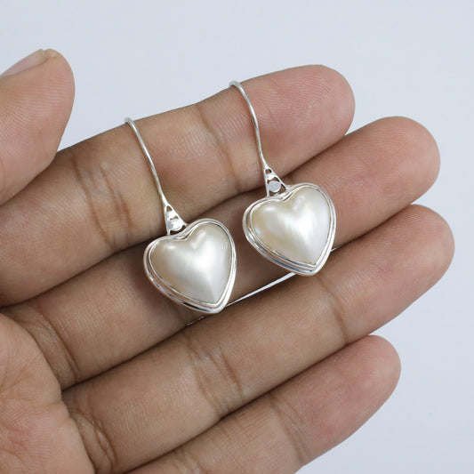 mabe pearl earrings heart shape 925 sterling silver bezel set with high polish finishing
