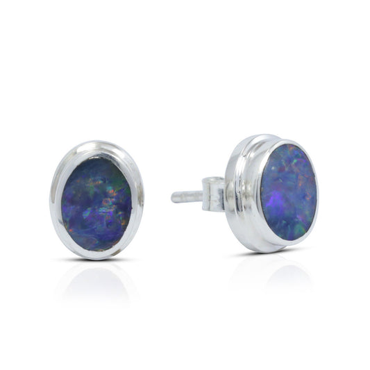 fire opal stud earrings set in 925 sterling silver 7*5 mm oval shape