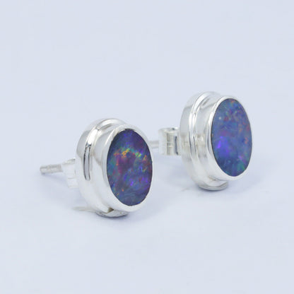 fire opal stud earrings set in 925 sterling silver 7*5 mm oval shape