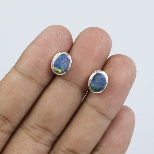 fire opal stud earrings set in 925 sterling silver 7*5 mm oval shape