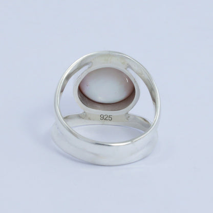 pink pearl ring 925 sterling silver with split shank ring and bezel set