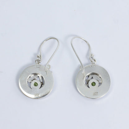 green peridot earrings 925 sterling silver and 18K yellow gold decorated with dragonfly ornament