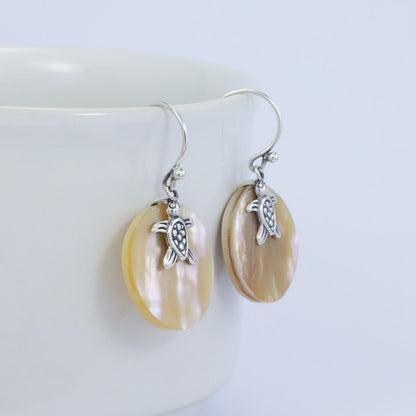 turtle earrings 925 sterling silver with golden blister shell dangle style