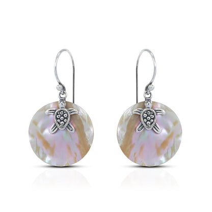 turtle earrings 925 sterling silver with golden blister shell dangle style