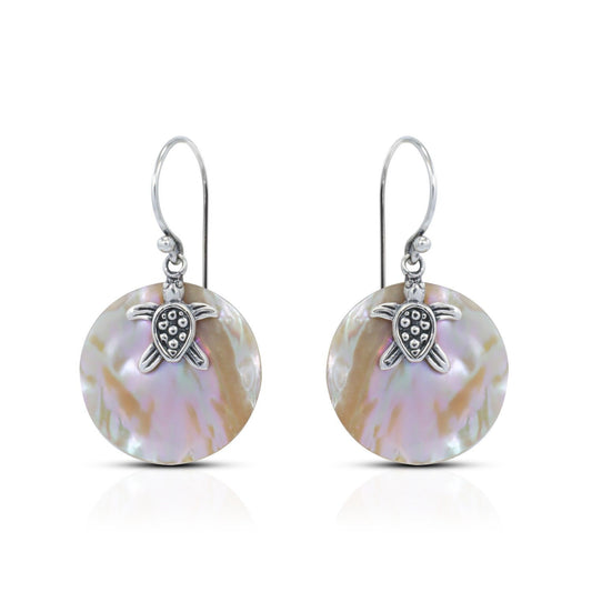 turtle earrings 925 sterling silver with golden blister shell dangle style
