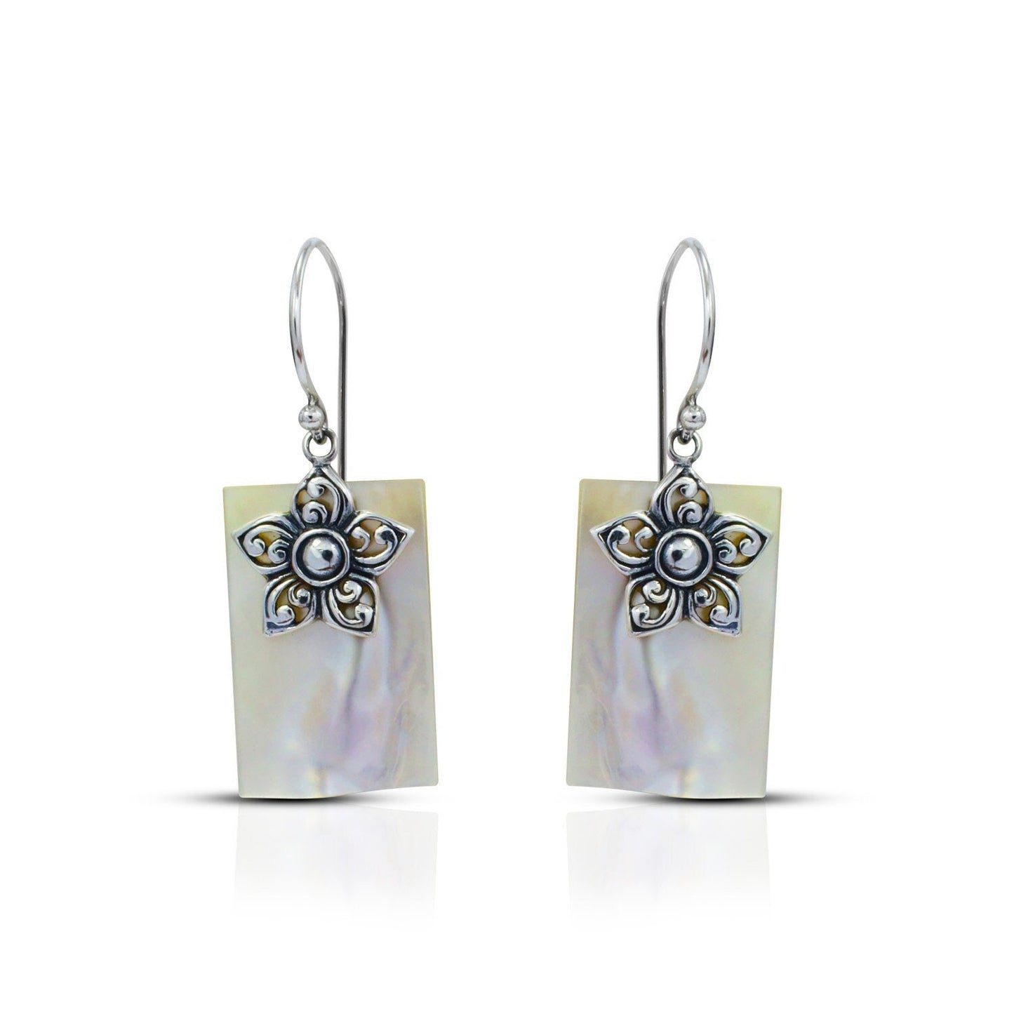 flower earrings 925 sterling silver with genuine blister shell and high polish finishing